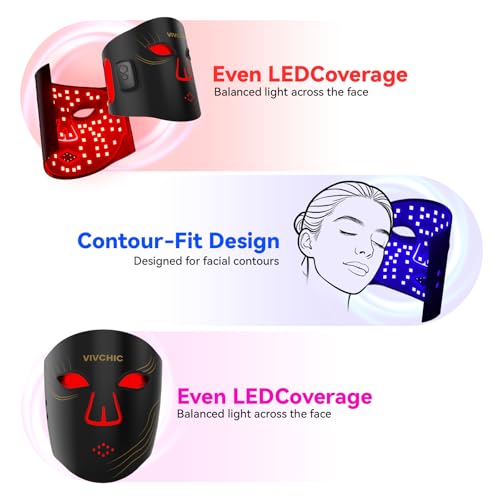 Red Light Therapy for Face – 4 Wavelengths Red Light Mask(660nm Red, 850nm NIR, Blue, Yellow), 84 LEDs, Wireless 2000mAh Charging, Multiple Light Modes – Anti-Aging & Brightening(Black) - Image 4