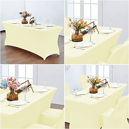CWK 8FT Waterproof Stretch Spandex Table Cover for Rectangular Tables - Elastic Fitted Tablecloth for Folding Tables,Wrinkle Resistant Table Cloth for Parties, Weddings, Banquets & Events (Beige) by CWK - Image 6