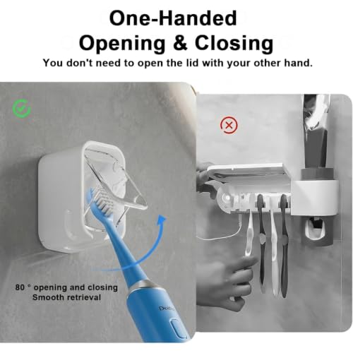 Image of HASTHIP 2PCS Wall Toothbrush Holder, with Dustproof Cover & Clear Window, Self-Adhesive Vertical Toothbrush Storage, Quick Dry, Removable Design-Transparent