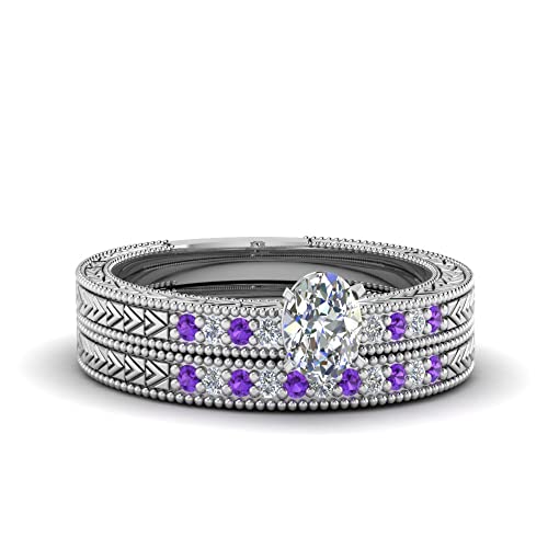 Ensemble de bagues de mariage pavées en argent avec pierre au choix taille 47 à 70