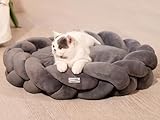 CheerPals Großes Katzenbett 60cm, Waschbar Geflochtenes Kuschelhöhle, Hundebett mit Hochelastischer Schlafkissen für Alle Katze und Kleine Hunde