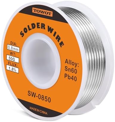 TOWOT Tin Lead Rosin Core Solder Wire for Electrical Soldering, Content 1.8% Solder Flux Sn60-Pb40 (0.8mm, 50g) Only TOWOT CA Sells Genuine Products