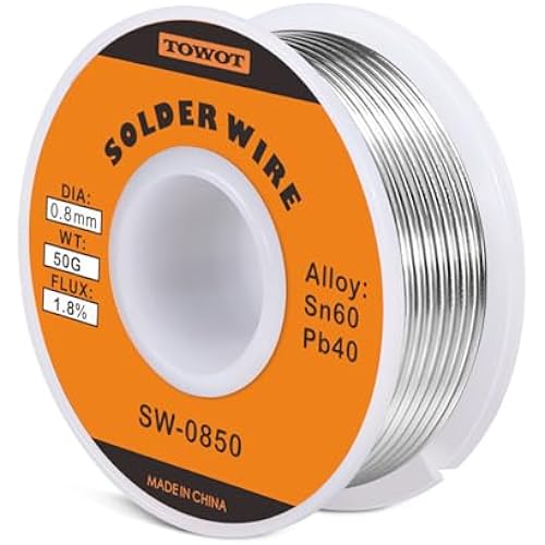 TOWOT Tin Lead Rosin Core Solder Wire for Electrical Soldering, Content 1.8% Solder Flux Sn60-Pb40 (0.8mm, 50g)