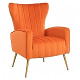 Orange Velvet Accent Chair with Gold Legs, Wingback Armchair (Orange)