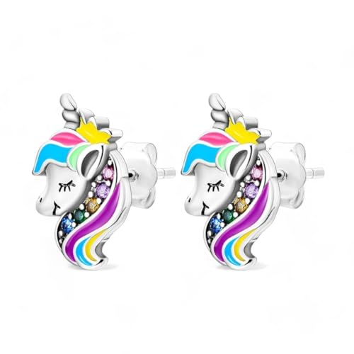 POLIBARA Pendientes plata de ley 925 joyeria niña - pendientes niña mujer, moda aniversario,San Valentin, regalo cumpleaños - brillantes, pendientes unicornio, pendientes plata mujer