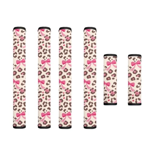 Image of Refrigerator Door Handle Covers Set of 6 Washable Kitchen Appliance Decor Handles Keep Clean Anti-Slip Fridge Accessories Home Decor, Bow Leopard Print Beige Pink