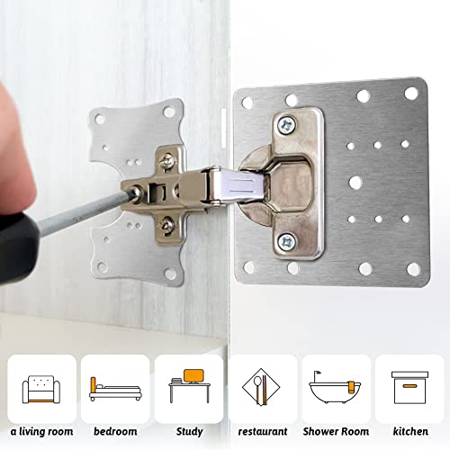 4Pcs Hinges Repair Plate, Kitchen Cabinet Hinges Repair Plate, Stainless Steel Cabinet Door Hinges Repair Plate With Hole And Mounting Screw (4Pcs+24Pcs Screws+1Pc Screwdriver) #TOP7