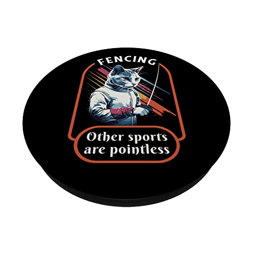 Fencing Game fencer fence-sport Funny sayings Cat fencing PopSockets Adhesive PopGrip, Black - Image 2