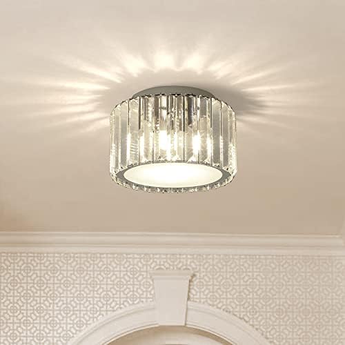 GZJunYo Crystal Ceiling Light Fixture, 4-Light Modern Crystal Flush Mount Light Fixtures, D8.66 x H4.7 Small Crystal Chandeliers for Bathroom, Hallway, Kitchen, Bedroom (Chrome G9 Socket)