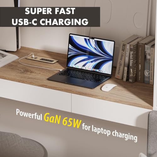Kable Kontrol Recessed Power Strip with Fast Charging 2 PD65W USB-C Ports, 2 USB-A Ports, 3 Power Desk Outlets, Flush Mount Furniture Charging Station Grommet for Side Table, End Table - Black by Kable Kontrol - Image 4