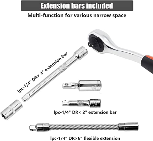 53-Piece 1/4" Socket Set,Driver Bits Metric Tool Set,72 Teeth Quick Release Ratchet Wrench Set with Flexible Extension Rods,S2 Screwdriver Bit,CRV Sockets/Deep Sockets,Tool for Car Bicycle Repair&DIY 3 53-Piece 1/4" Socket Set,Driver Bits Metric Tool Set,72 Teeth Quick Release Ratchet Wrench Set with Flexible Extension Rods,S2 Screwdriver Bit,CRV Sockets/Deep Sockets,Tool for Car Bicycle Repair&DIY - Image 3