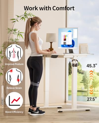 Image of Okin Standing Desk Electric Adjustable Computer Whole Piece Stand up Desk Office Gaming Home Office Memory Desks 48x24 inches White