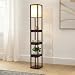 Brightech Maxwell Drawer Edition - Shelf & LED Floor Lamp Combination - Modern Living Room Standing Light with Asian Display Shelves - Havana Brown