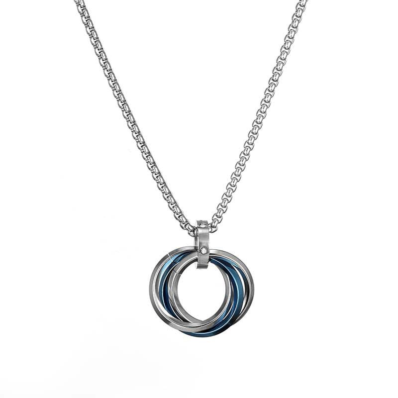 Men Silver Plated Stainless Steel Triple Rings Circular Pendant Necklace (MYN-PS-26429)-image-44