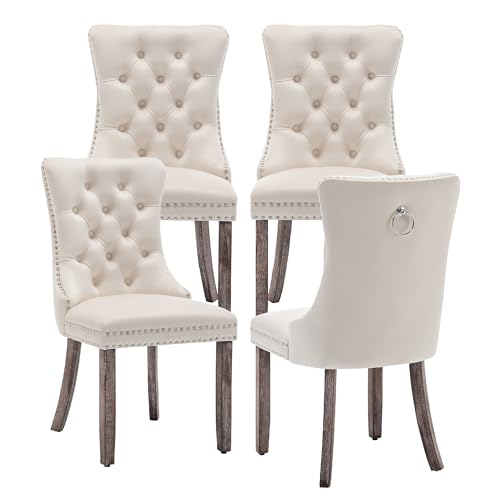 Kiztir Velvet Dining Chairs Set of 4, Upholstered Dining Room Chairs with Ring Pull Trim and Button...
