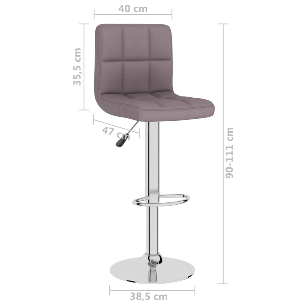 Taboret barowy 2 szt. materiał w kolorze szarobrązowym (taupe), regulacja wysokości z podnóżkiem, obracany o 360 stopni, chromowany stelaż metalowy, krzesło tapicerowane do kuchni, baru