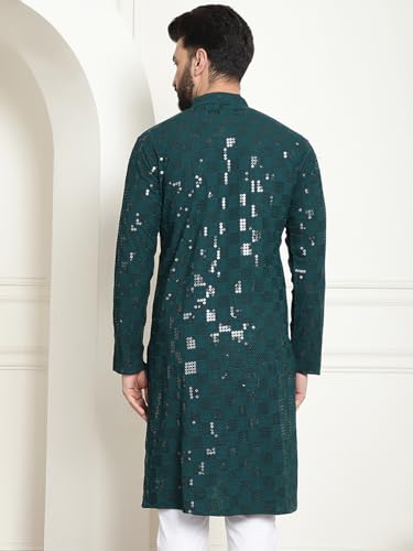 Image of SOJANYA (Since 1958 Men's Cotton Embroidered Sequinned Long Kurta