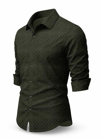 Image of Men's Polycotton Casual Textured Button Down Regular Fit Shirts Long Sleeve Shirt