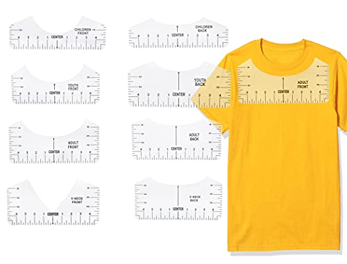 PatioBuddy 8 Pcs Cricut Shirt Alignment Ruler, Craft Tshirt Measurement Guide to Center Design, for Cricut Sewing Printing Sublimation, V-Neck Alignment Tool Included (Clear)