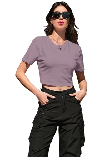 Image of Betusline Girls & Women Basic Summer Short Sleeve Slim Fit T-Shirts Soft Crewneck Crop Y2k Tee Cute Gym Fashion Clothes