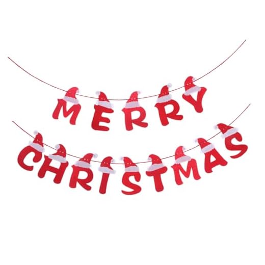 OULII Bannières de tissu de Noël joyeux Tenture murale décoration avec Santa Hat Design Noël Party Favors