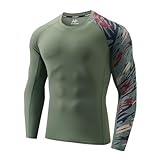 USKOY Men's Rash Guard Long Sleeve UPF 50+ Sun Protection Quick Dry Swim Shirt with Compression Fit for BJJ, Surfing & Gym Training Olive Camouflage Medium