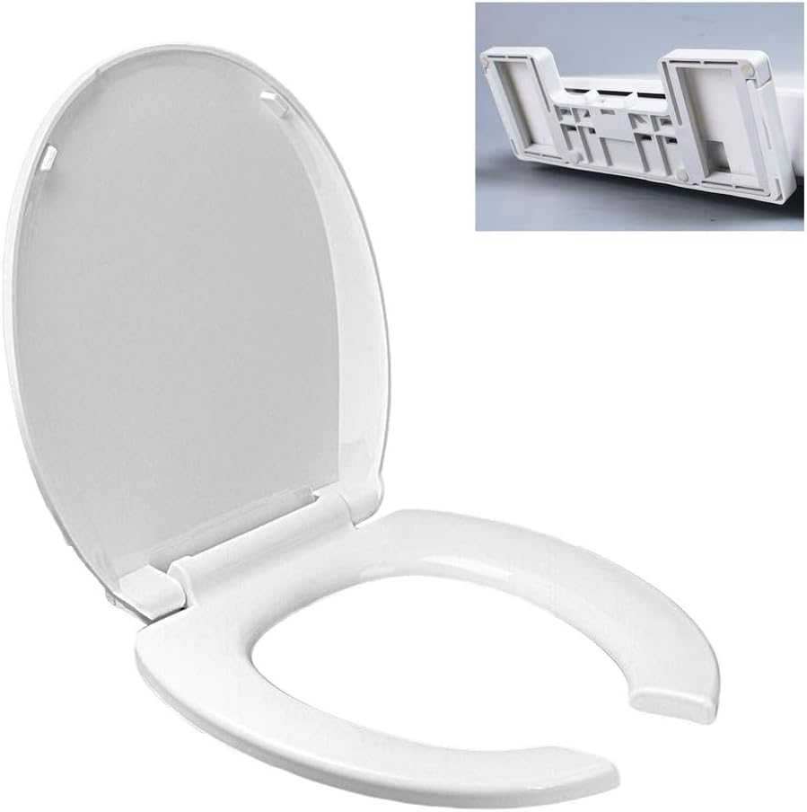 Plastic Large Opening Toilet Seat, White Quick Release Toilet Lid, Open Front Toilet Seat Top Fixed Hinge/Round 35.5 * 40Cm