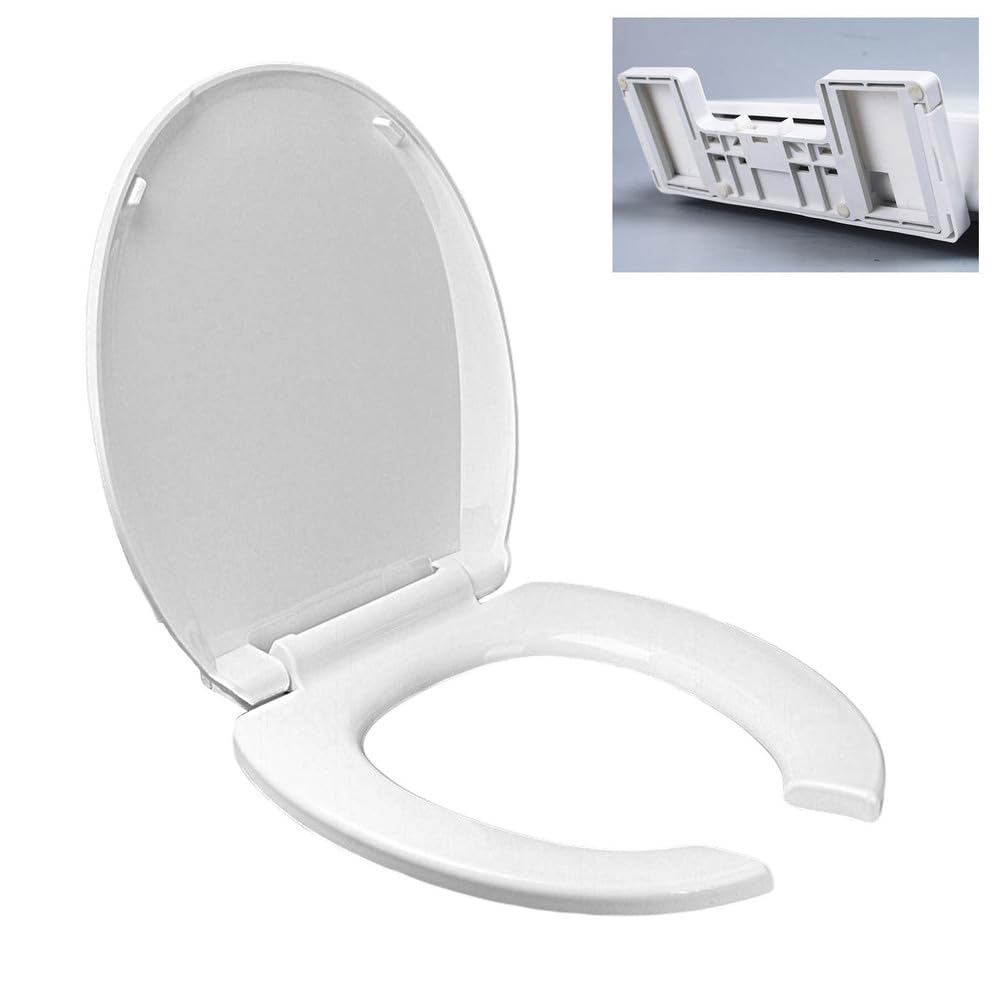 Giural Plastic Large Opening Toilet Seat, White Quick Release Toilet Lid, Open Front Toilet Seat Top Fixed Hinge,Round 35.5 * 40cm
