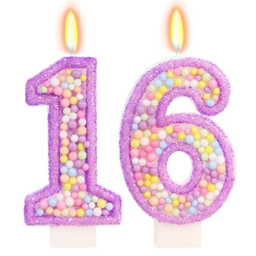FamGift Pastel Macaron Number 16 Candle, 16th Birthday Decorations for Girl