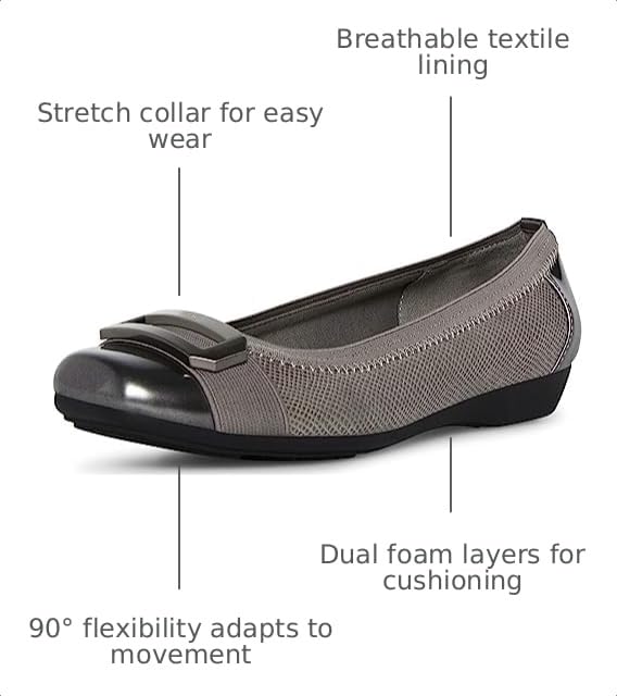 Image of Anne Klein Uplift Flats for Women - Textile Upper and Lining - Stretch Collar - 90 Flexibility - Square Cap Toe