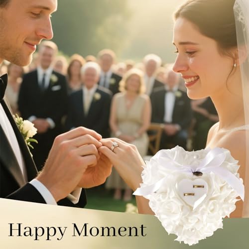 image for HONEYGIFTS Wedding Ring Pillow, Irovy Ring Bearer Holder Pillows Heart