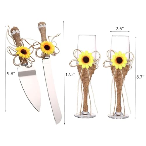 TANG SONG Sunflower Cake Knife and Server with Champagne Glasses Set by TANG SONG - Used condition - Image 2