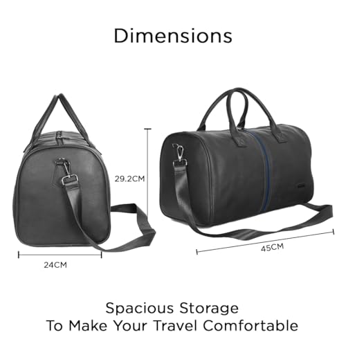 Image of Kenneth Cole Unisex Travel 30L Duffle Bag | Durable PU Vegan Leather | Detachable Adjustable Strap & Sturdy Stitching | Spacious & Stylish Travel, Gym, Weekend Bag for Men & Women | Black