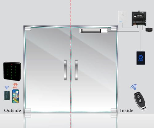 Door Access Control System Waterproof NFC RFID Keypad 600lb Electric Magnetic Door Lock Kit with Touch Exit Button Doorbell Chime and Remote Control