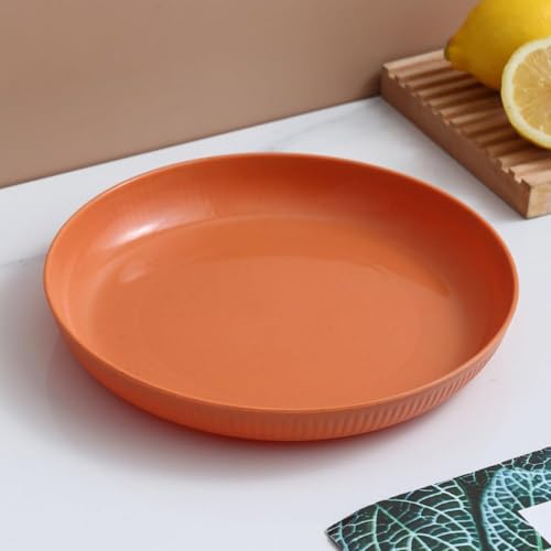 Image of Wheat Straw & Bamboo Fiber Plates Set, Lightweight Dinner Plates, Microwave and Dishwasher Safe, Plates Easy to Clean & Reusable (9 Inches, Blue, Set of 6) (8, Orange)