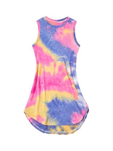 Girl's Tie Dye Sleeveless Cute Tank Dress Crew Neck Casual Summer Dress