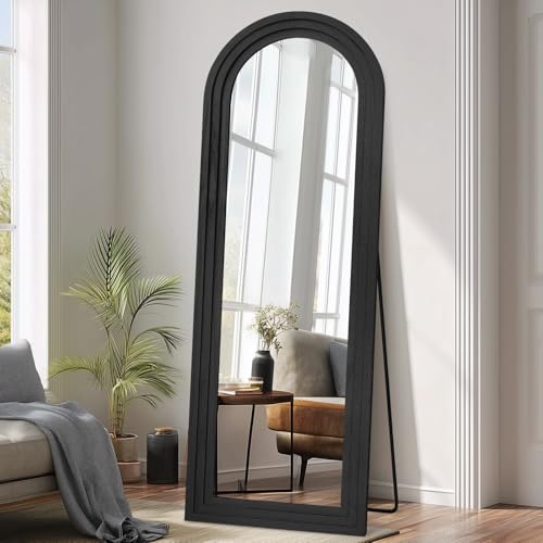 Image of 65x22 Arched Full Length Mirror, Solid Wood 3 Layer Frame, Black