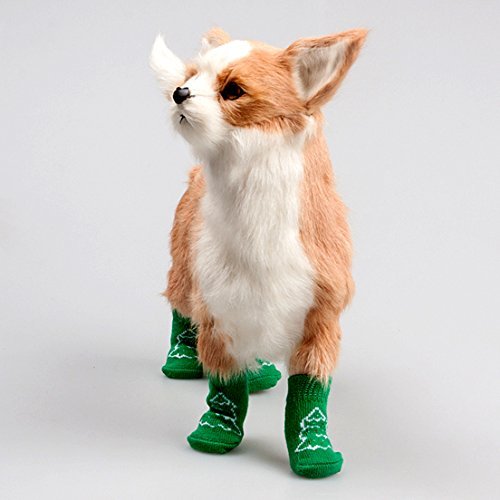 Bbeart Pet Christmas Sock,Small Dog Pattern Christmas Sock 4Pcs Anti-Slip Cotton Paw Protector Gifts For Puppy Yorkshire Pomeranian Dog (M, Christmas Tree) #TOP4