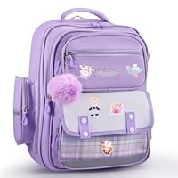 School Bags for Girls Large Capacity Girls Backpack,Teens Elementary School Backpack,Multifunctional Zoning Design Kids Backpack for Primary Junior,Waterproof,Lightweight,3D Shoulder Straps(Purple)