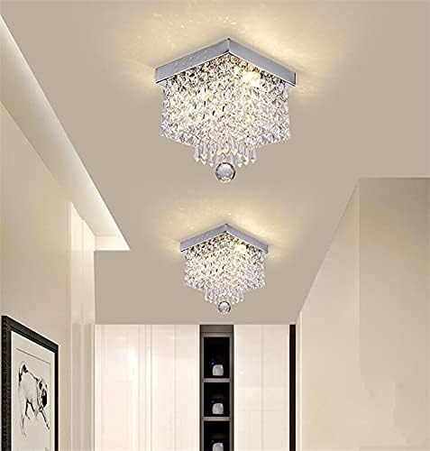 Jasni Luxury Crystal LED Chandeliers Modern Square Raindrop Flush Mount Ceiling Light Fixtures Lighting Pendant Lamp for Bedroom,Living Room Closet Foyer (White Light, 20CM/8 inch)