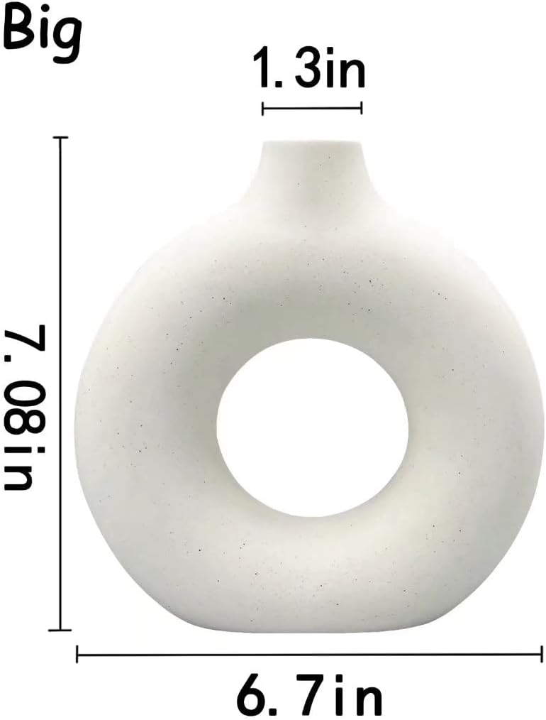 White Ceramic Vase for Modern Home Decor, Minimalistic Nordic Boho Matte Vase for Decorating Farmhouse Central Location, Perfect for Wedding Table Living Room Office Bedroom Kitchen Gift