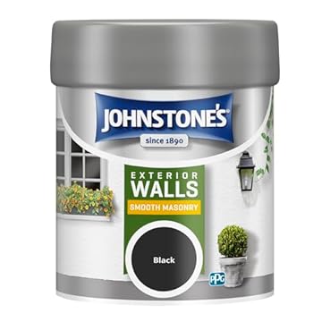 Johnstone’s – Exterior Smooth Masonry Paint - Tester Pot – Black – Up to 15 Years Protection – Weather & Dirt Resistant – 12m2 Coverage Per Litre - Dry in 1-2 Hours – 225 ml