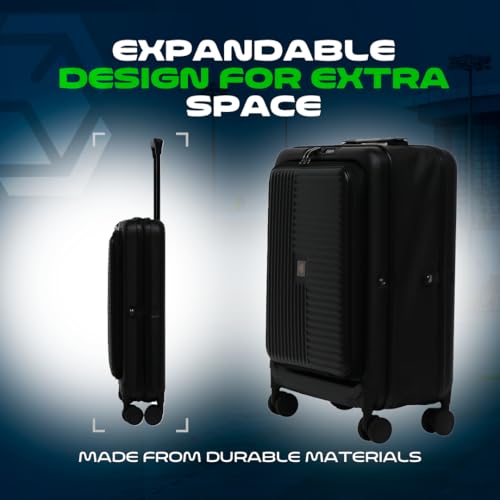 20” Carry-On Luggage – Lightweight, Collapsible, Expandable Suitcase with Spinner Wheels, Airline Approved, Water & Impact Resistant, Travel Bag with TSA Lock –BLACK2