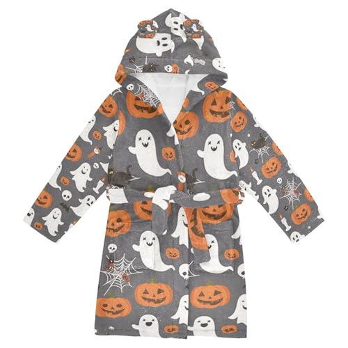 GuoChe Gray Pumpkin Halloween Pattern Children Robes Hooded Robes