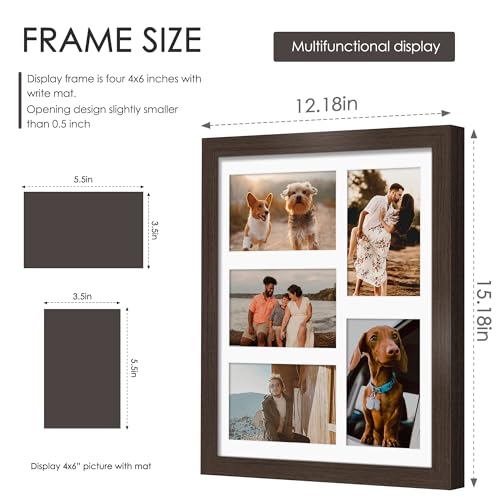 Image of DUENPY 11x14 Collage Picture Frame, 4x6 Collage Picture Frame, Displays Five 4x6 inch Photos, or 11x14 (Without Mat) Wall Decor Wall Hanging or Tabletop, Walnut.