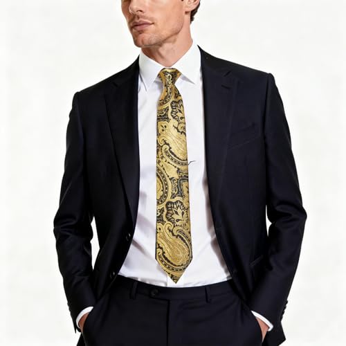 Image of DiBanGu Mens Paisley Tie Sets Silk Jacquard Woven Floral Necktie and Pocket Square Cufflinks Wedding Business Party