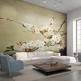 Generisch Tapete Weiß Kirschblüten, Orientalisch Japanisch Fototapete Wohnzimmer Schlafzimmer Tapeten, Vliestapete Wandtapete, Mustertapete Wanddeko 450x315 cm (B x H) Y&W59