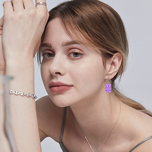 Gbahfy 9 Pieces Bear Jewelry Set Includes 8 Pairs Gummy Candy Bear Dangle Earrings 7 Colors Resin Bear Necklace Party Favors For Women Girls (Multi) #TOP7