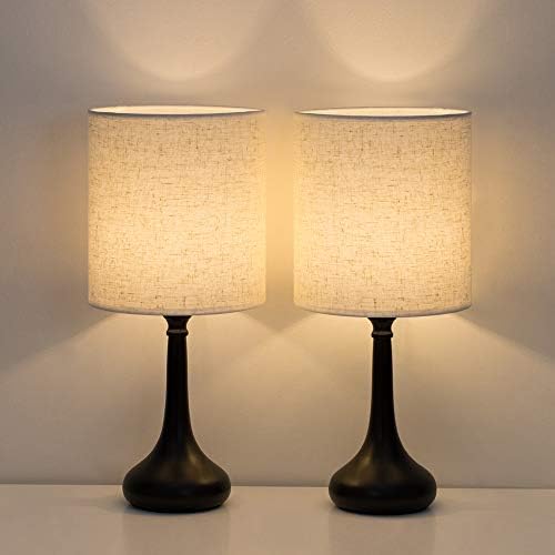 HAITRAL Bedside Table Lamps Set of 2 – Modern Nightstand Lamps, Simple Desk Lamps for Bedroom, Living Room, Office – Black (HT-TH85-02X2)