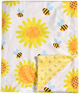 Baby Blanket Super Soft Minky Blanket Yellow Bee and Sunflower Blanket with Dotted Backing for Newborns Nursery Stroller Receiving Toddlers Crib Bedding for Boy or Girl(30 x 40 Inch) (Sunflower)